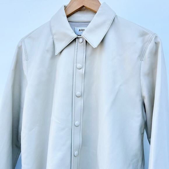 Agolde Calla Vegan Leather Collared Shirt Jacket Shacket Cream Ecru Small - Picture 7 of 14